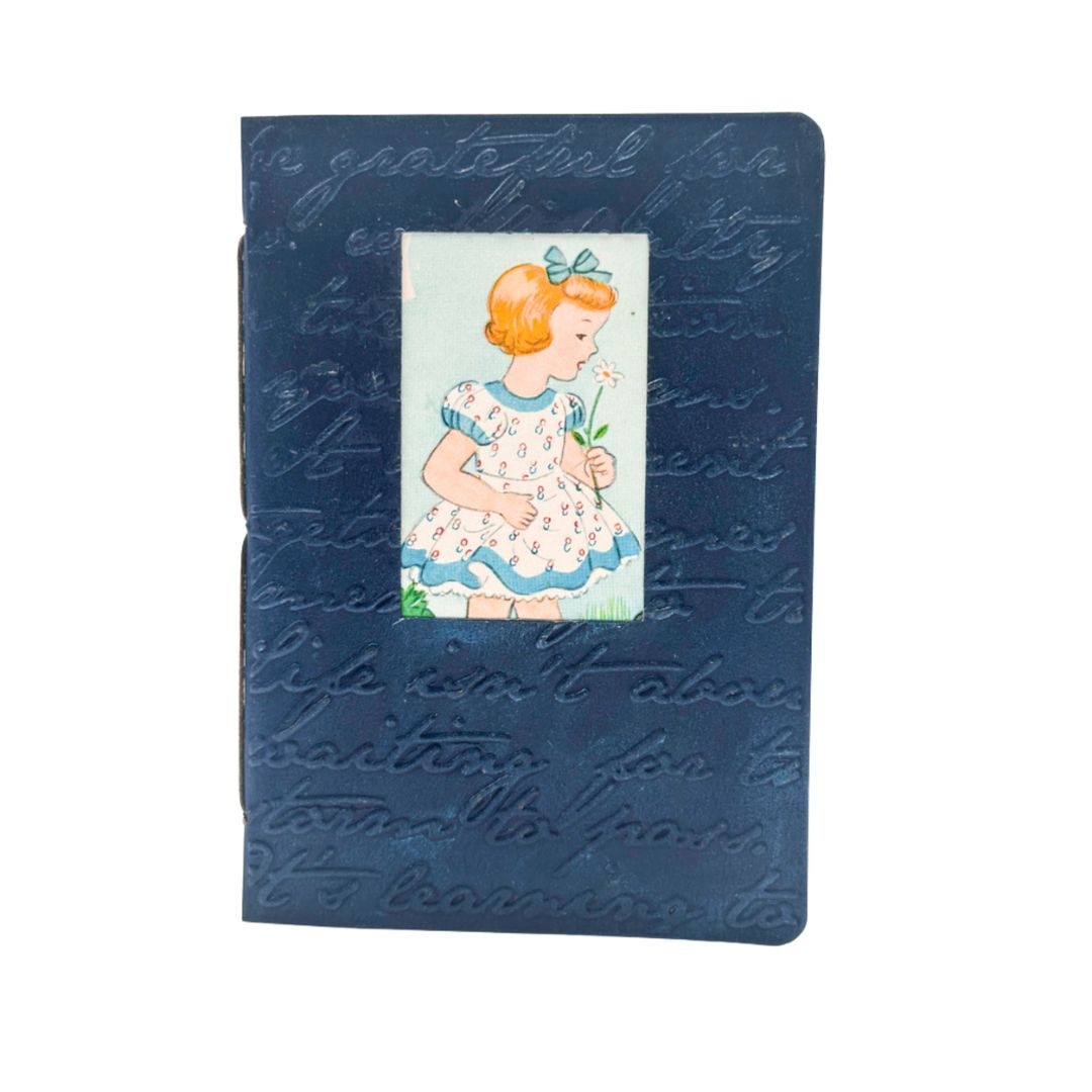 A6 Mini Junk Journal Embossed Cover - Blue Girl - Opulent Archives