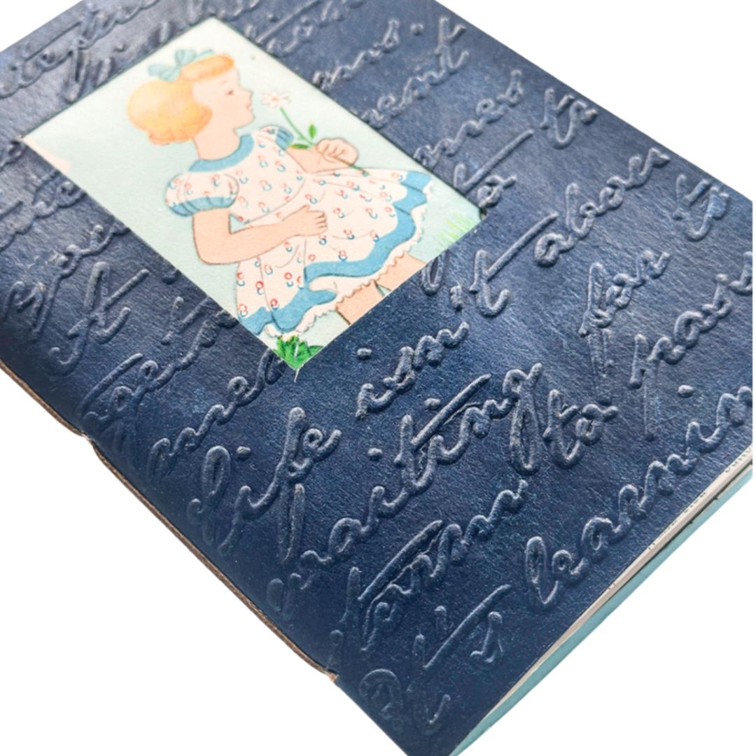 A6 Mini Junk Journal Embossed Cover - Blue Girl - Opulent Archives