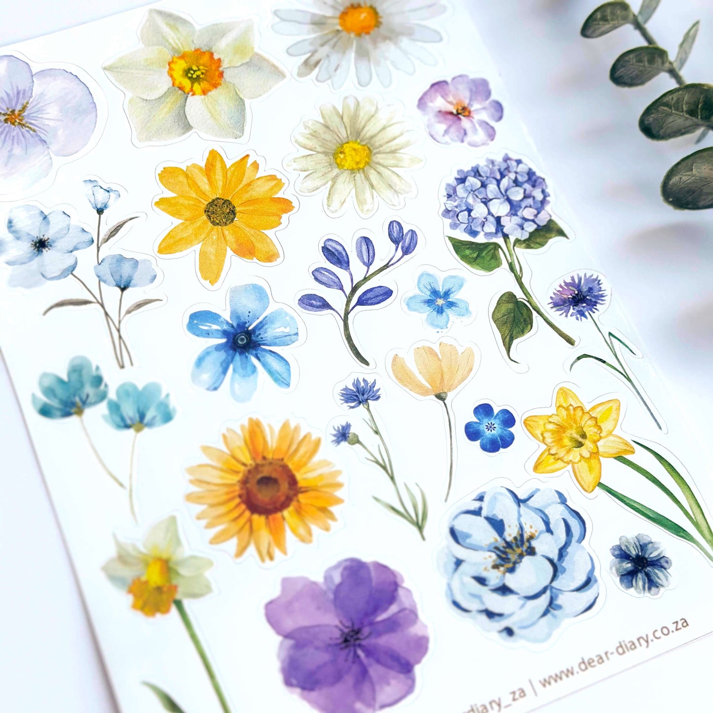 Dear Diary Vinyl Sticker sheet - Blue florals