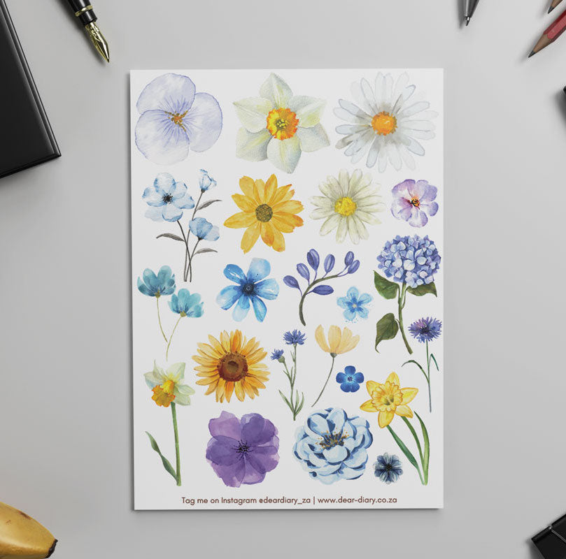 Dear Diary Vinyl Sticker sheet - Blue florals