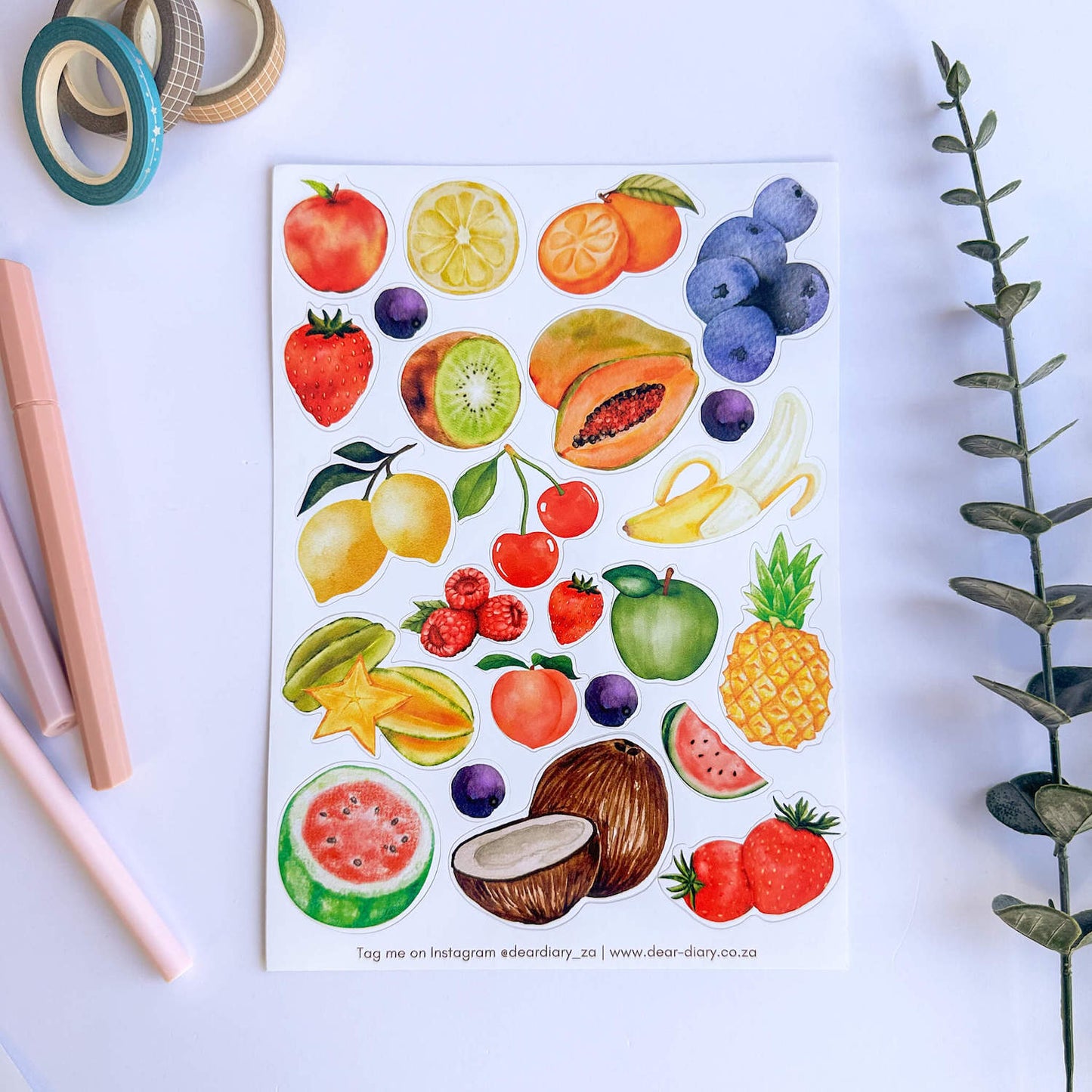 Dear Diary Vinyl Sticker sheet - Fruits