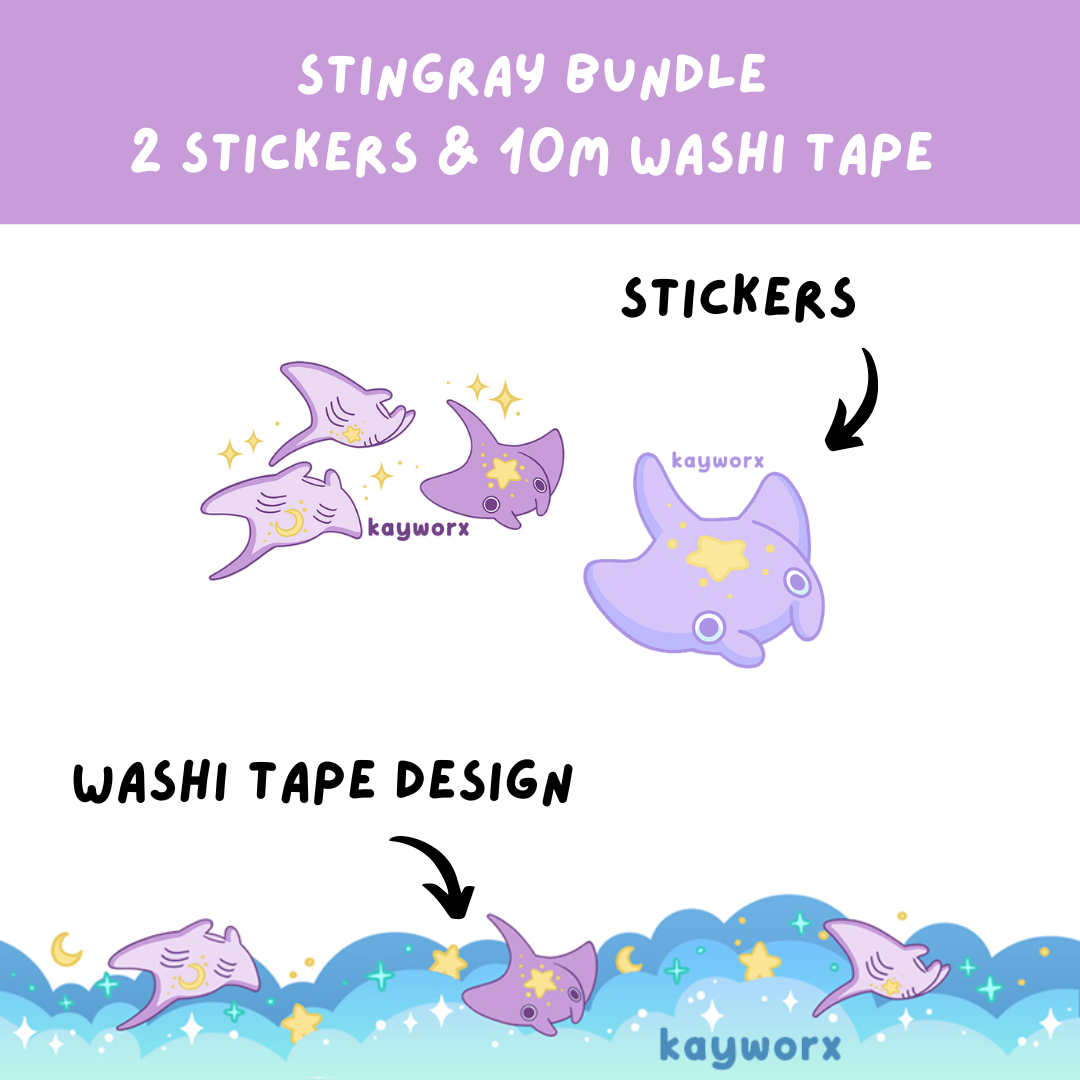 Stingray washi tape & stickers bundle - Kayworx