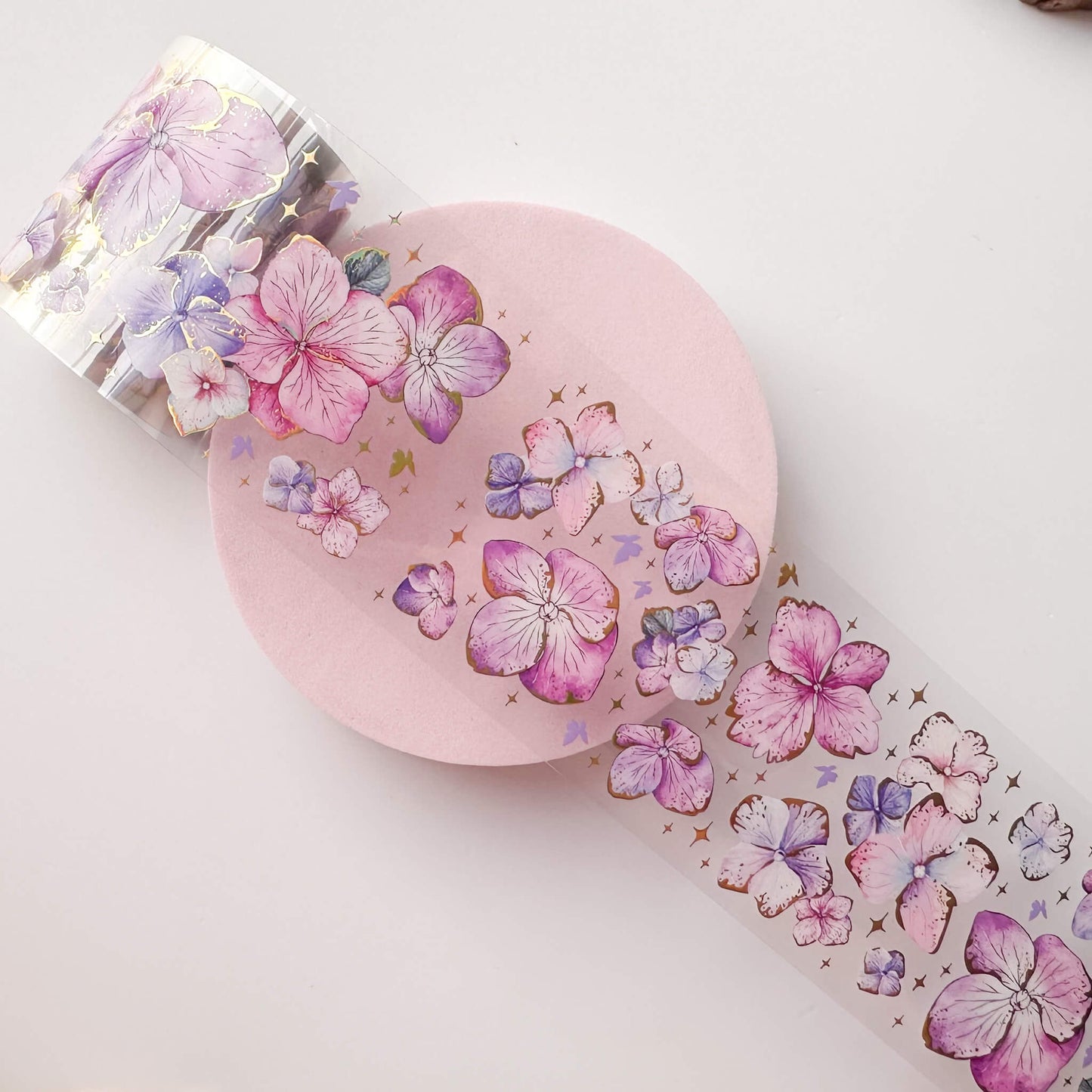 Pink and purple flowers - wide PET tape roll