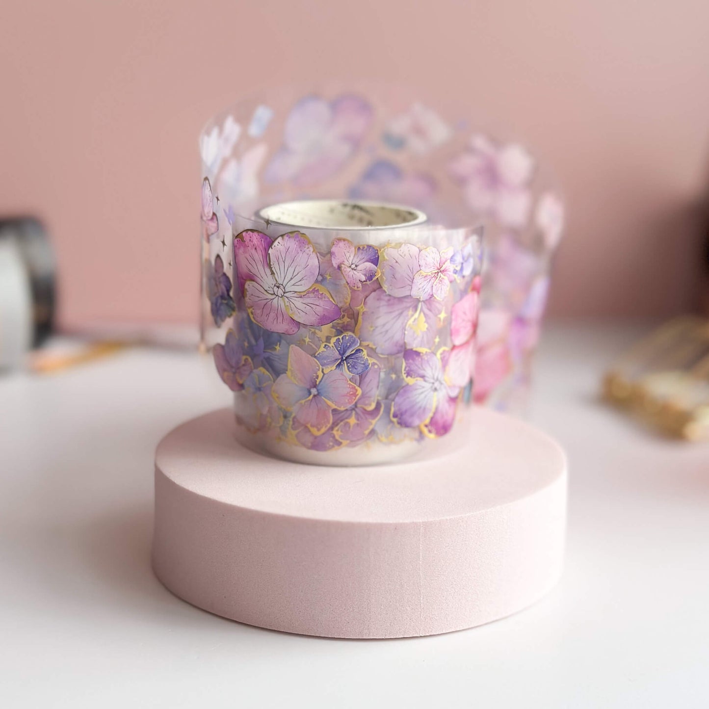 Pink and purple flowers - wide PET tape roll