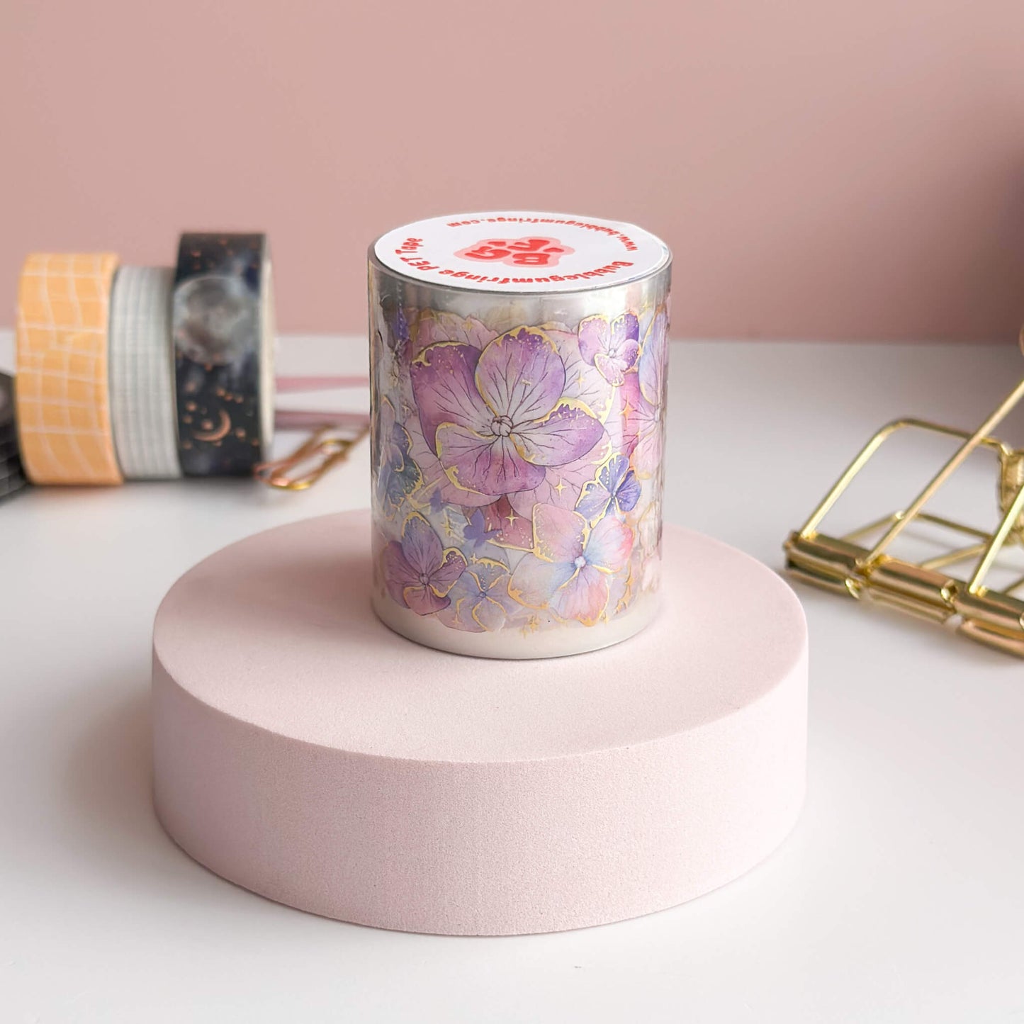 Pink and purple flowers - wide PET tape roll