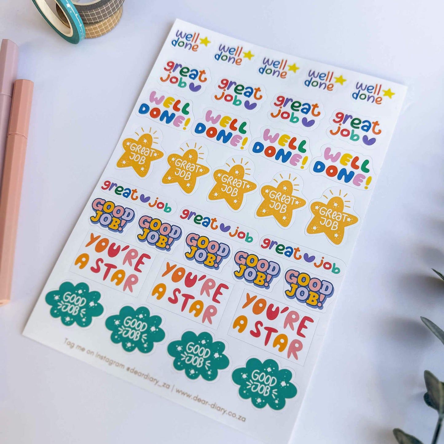 Dear Diary Vinyl Sticker sheet - Teacher Stickers (Well Done)