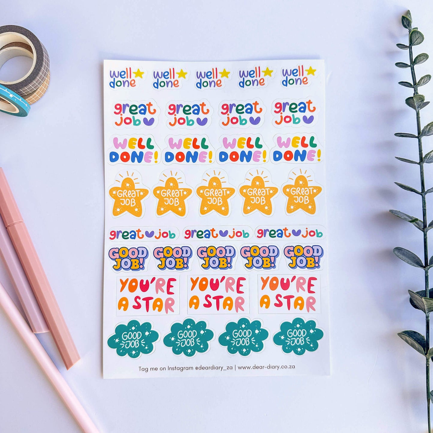 Dear Diary Vinyl Sticker sheet - Teacher Stickers (Well Done)