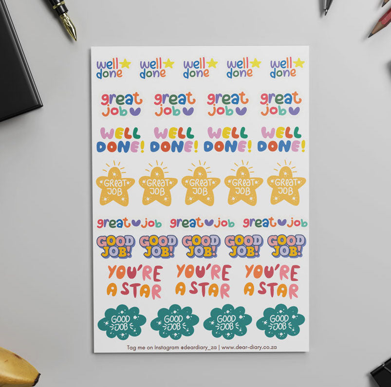 Dear Diary Vinyl Sticker sheet - Teacher Stickers (Well Done)