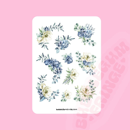 Blue watercolour florals sticker sheet