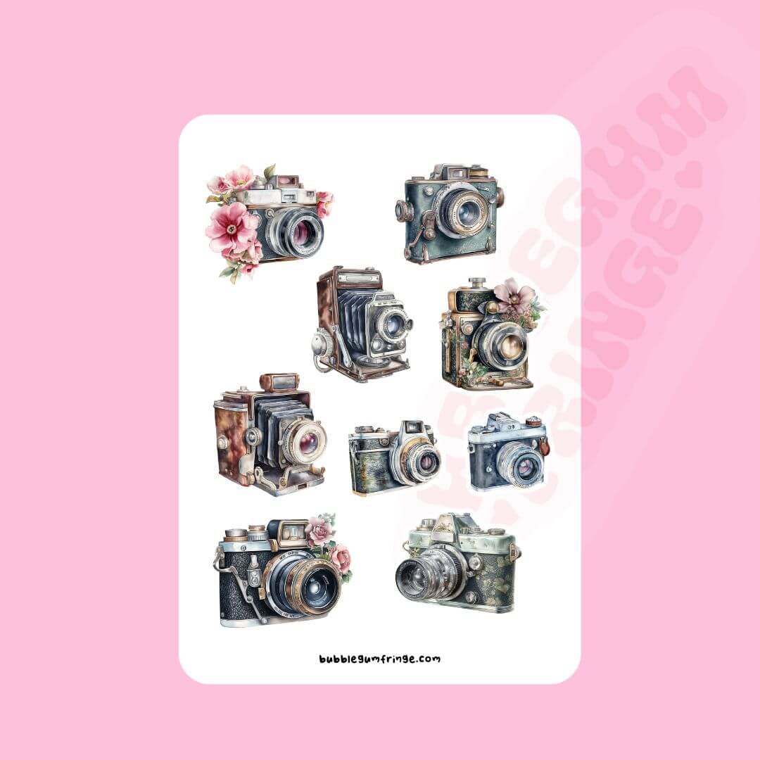 Watercolour cameras sticker sheet