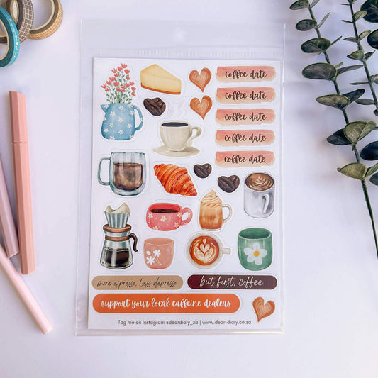 Dear Diary Vinyl Sticker sheet - Coffee