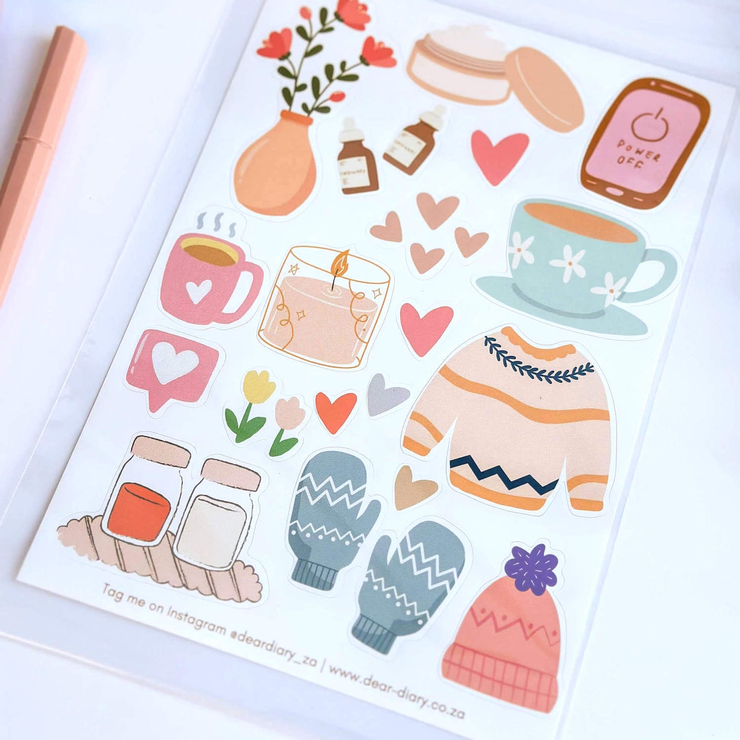 Dear Diary Vinyl Sticker sheet - Cozy vibes