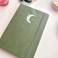 Green PU leather A5 dotted journal - Less than perfect silver moon print