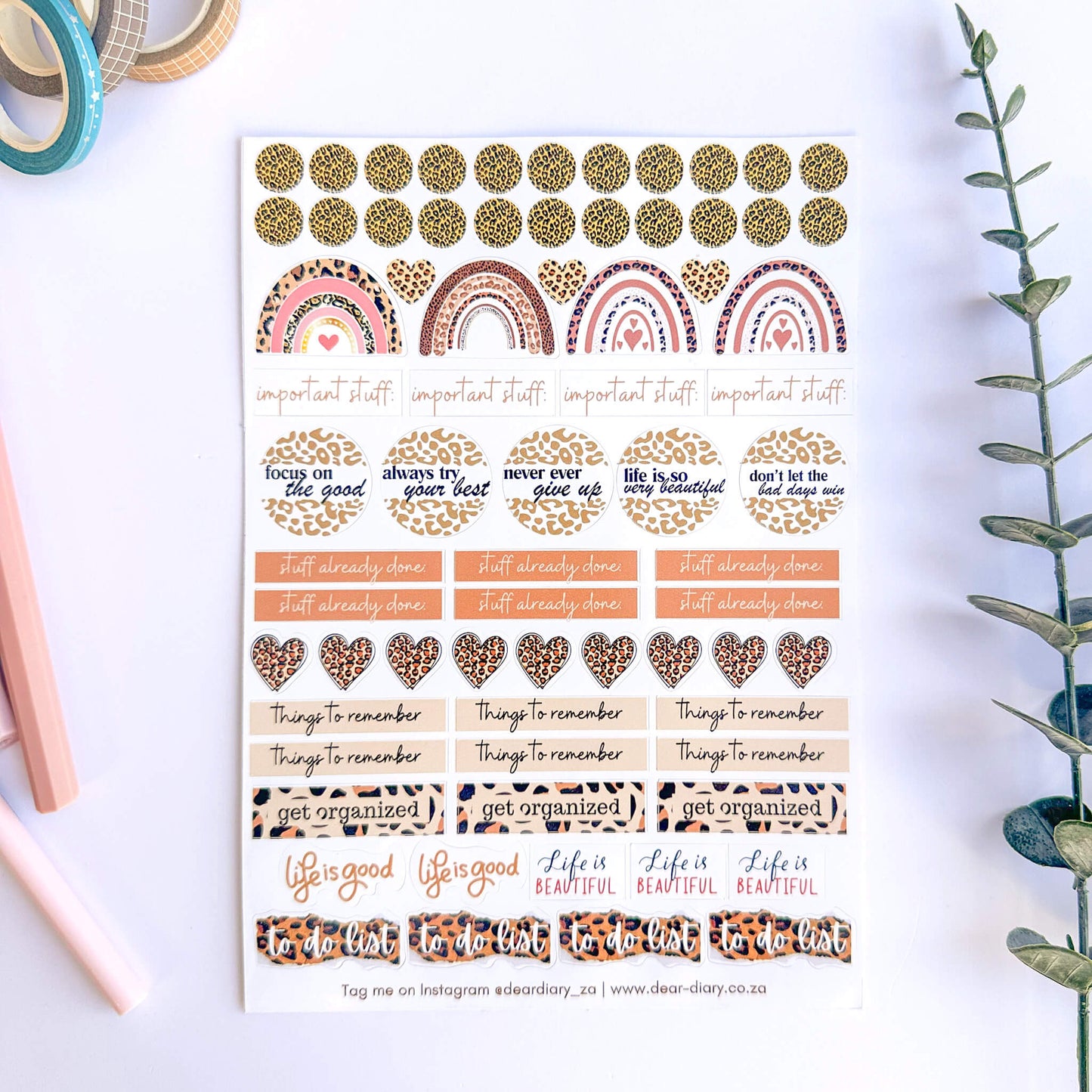 Dear Diary Vinyl Sticker sheet - Leopard print