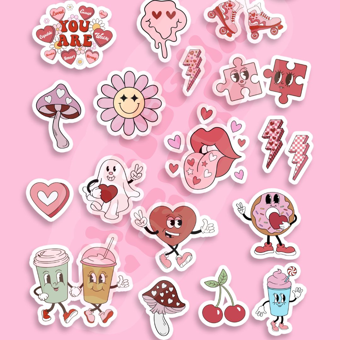 Valentine-Themed Glossy Mega Sticker Pack - Retro