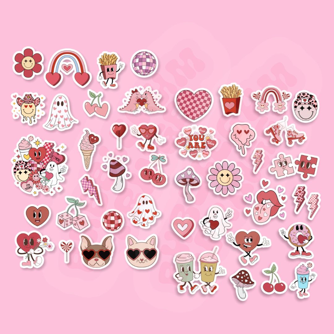 Valentine-Themed Glossy Mega Sticker Pack - Retro