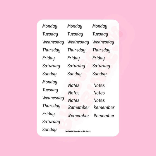 Days of the week sticker sheet - Style 1