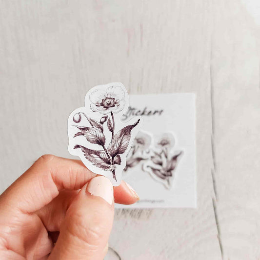 Monochrome vintage flower sticker pack